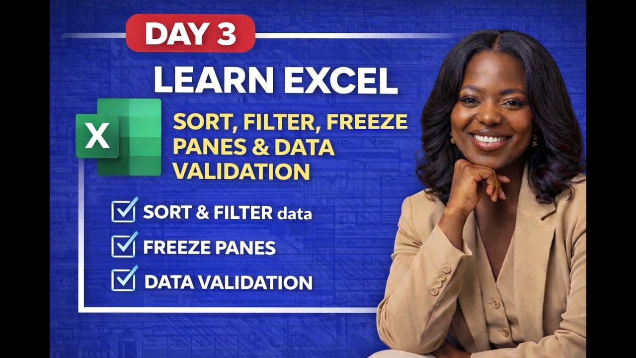 EXCEL MASTERY COURSE DAY 3: SORT, FILTER, FREEZE PANES & DATA VALIDATION