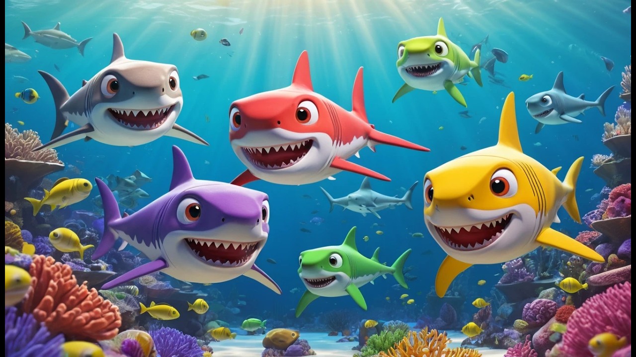 Cinco Pequeños Tiburones Nadan, Nadan, Nadan | Canción del Océano y Tiburones para Niños