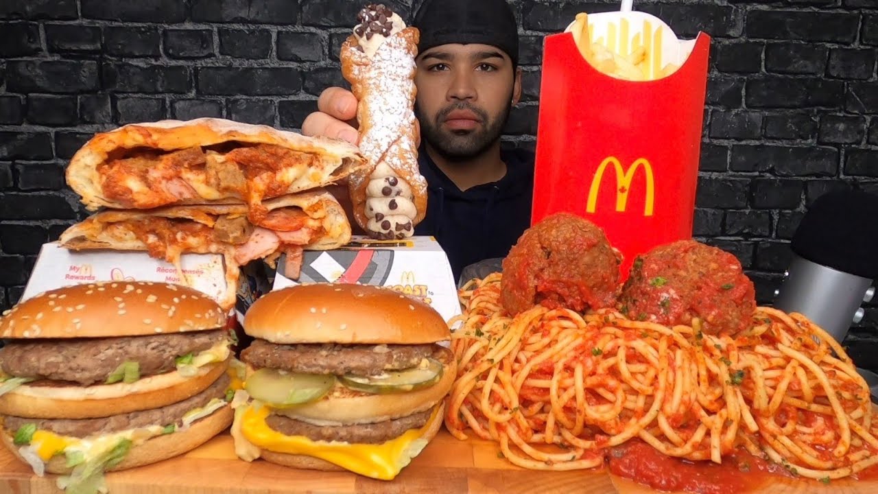 (ASMR) SPAGHETTI & MEATBALLS, BIGS MACS, LOADED CALZONE, FRIES AND CANNOLI MUKBANG