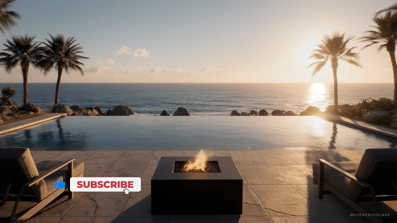 Sunset Fire Pit by the Ocean | Island Vibes Relaxation Background (1 Hour)