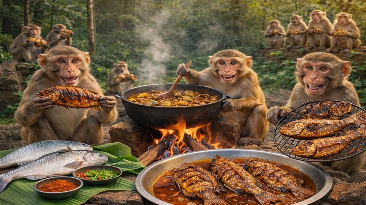 बंदर ने बनाई मज़ेदार फिश करी 😱🐟 | Monkey Made Fish Curry