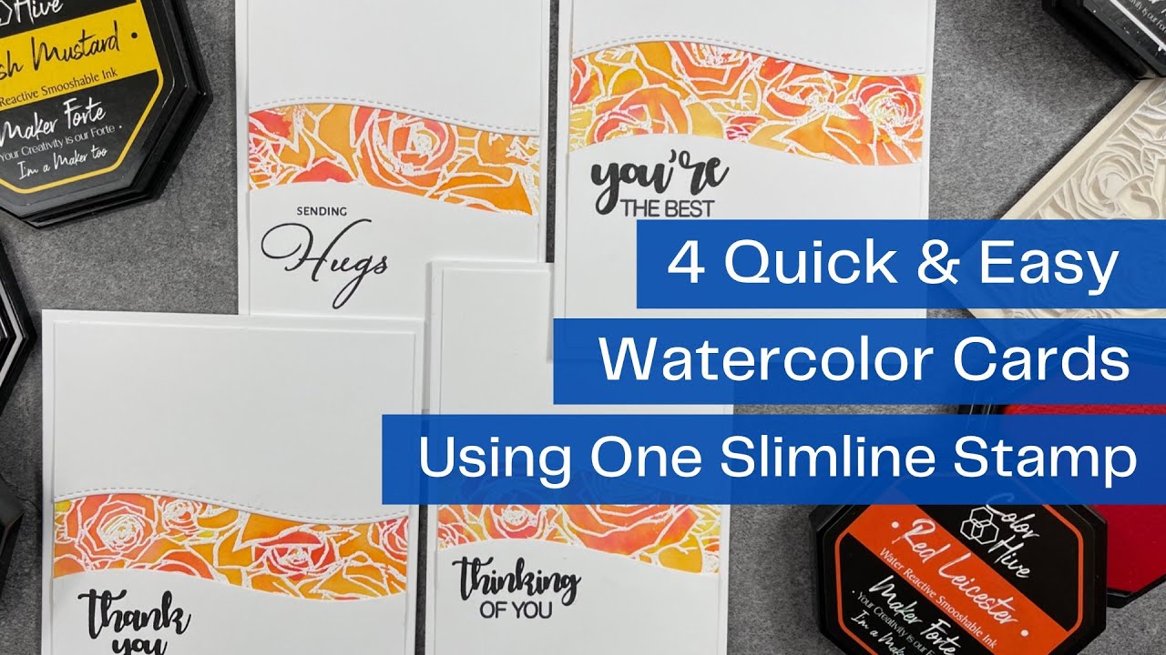 Easy Watercoloring With Heat Embossing | 4 Cards 1 Slimline Stamp