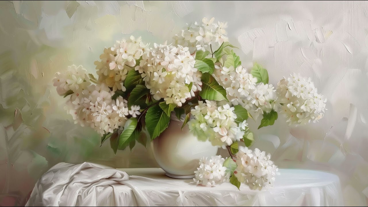 Vintage White hydrangeas Painting Screensaver Frame TV ART | No Music 2 Hrs