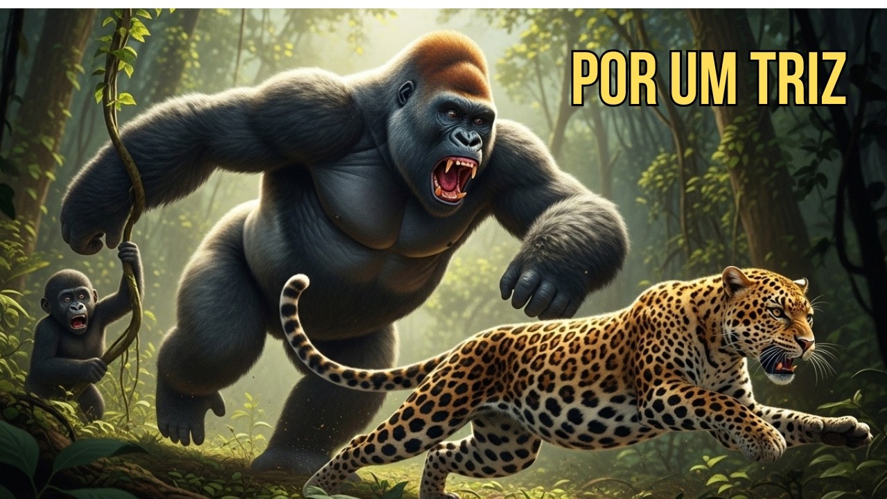 Leopardo Se Aproxima do Filhote - O Pai Gorila Acorda 1 Segundo Antes