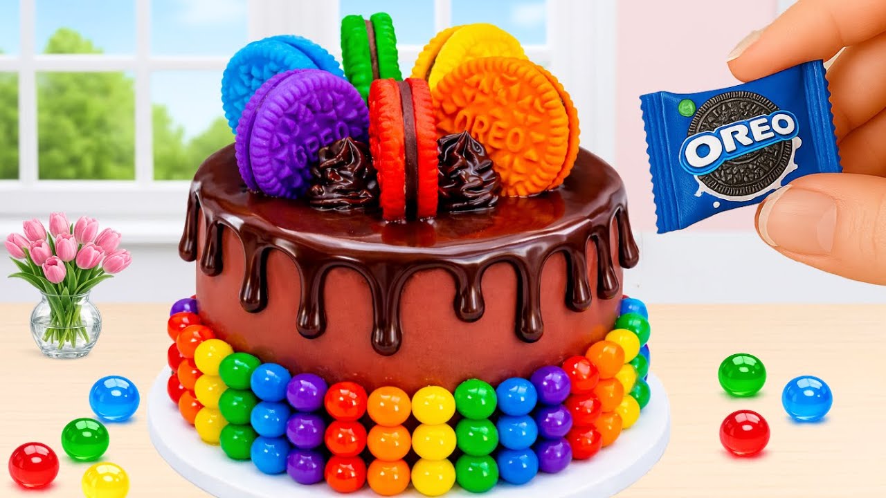 Mini Rainbow Oreo Chocolate Cake 🌈🍪 Satisfying Drip Mini Cake Decorating | Tiny Cakes World