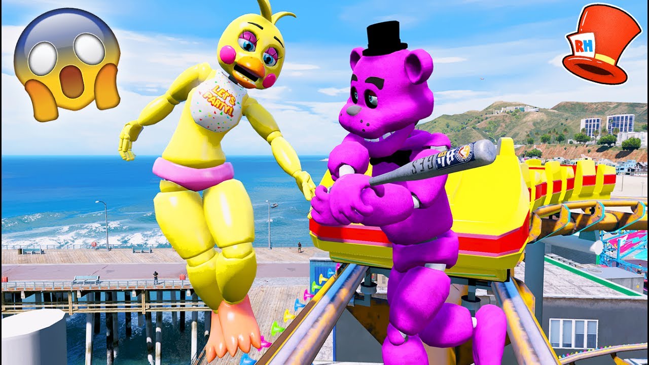 SHADOW FREDDY HITS CHICA OFF THE ROLLER COASTER! (GTA 5 Mods FNAF RedHatter)