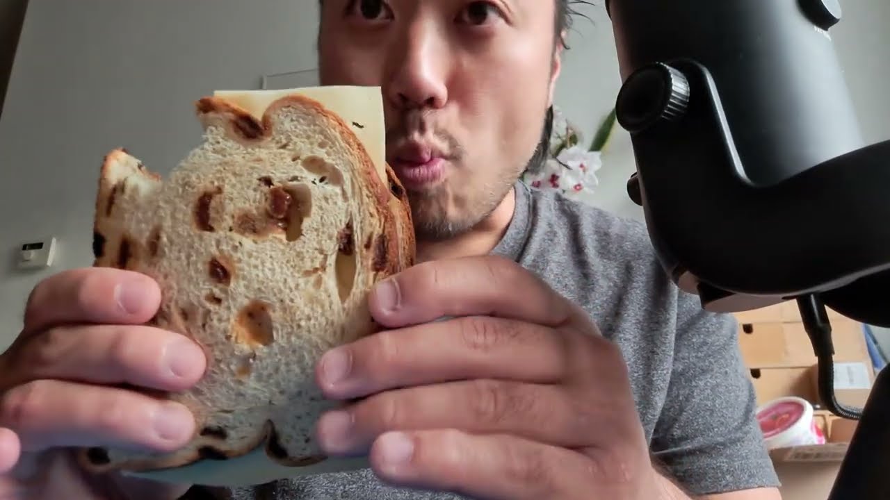 ASMR EATING SOUNDS - RAISIN BREAD WITH CHEESE