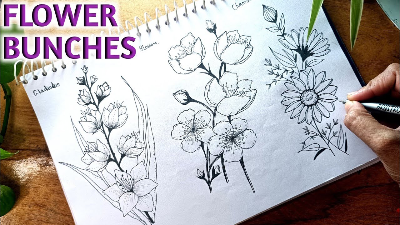 How To Draw FlOWER BRANCHES | Flower BUNCH Drawing Tutorial Step By Step For Beginner's
