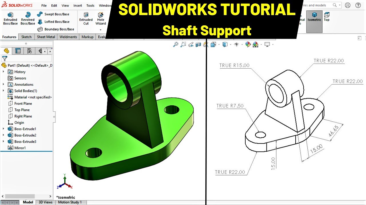 3D Shaft Support using SolidWorks | CAD with Mohsin