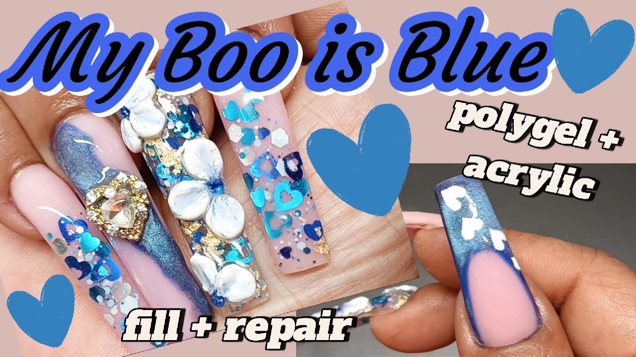 My BOO is BLUE💙POLYGEL + ACRYLIC Application💅🏾Fill + Repair@Creationsbybrii #smallbusiness #nails