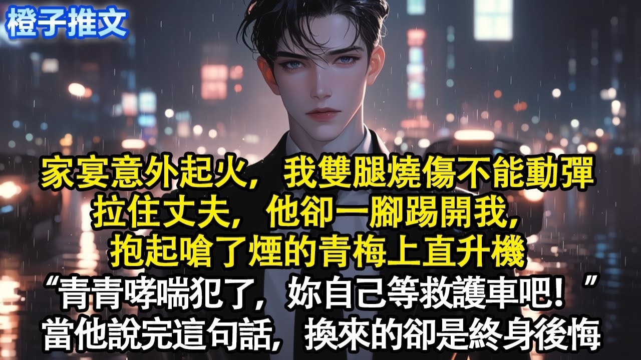 家宴意外起火，我雙腿燒傷不能動彈，拉住丈夫。他卻一腳踢開我，抱起嗆了煙的青梅上直升機“青青哮喘犯了，妳自己等救護車吧！”當他說完這句話，換來的卻是終身後悔#短篇 #追妻火葬場 #情感 #爽文