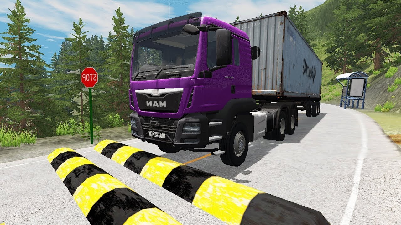 Trucks Cars Vs Massive Speed Bumps – Cars Vs Upside Down Speed Bump - BeamNG Drive