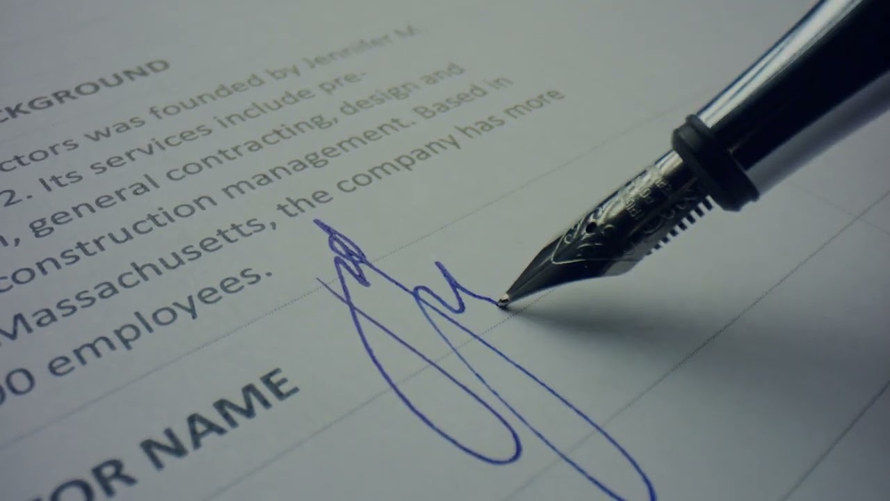 Signing a document, Contract, Fountain Pen, Signature - Free stock footage HD