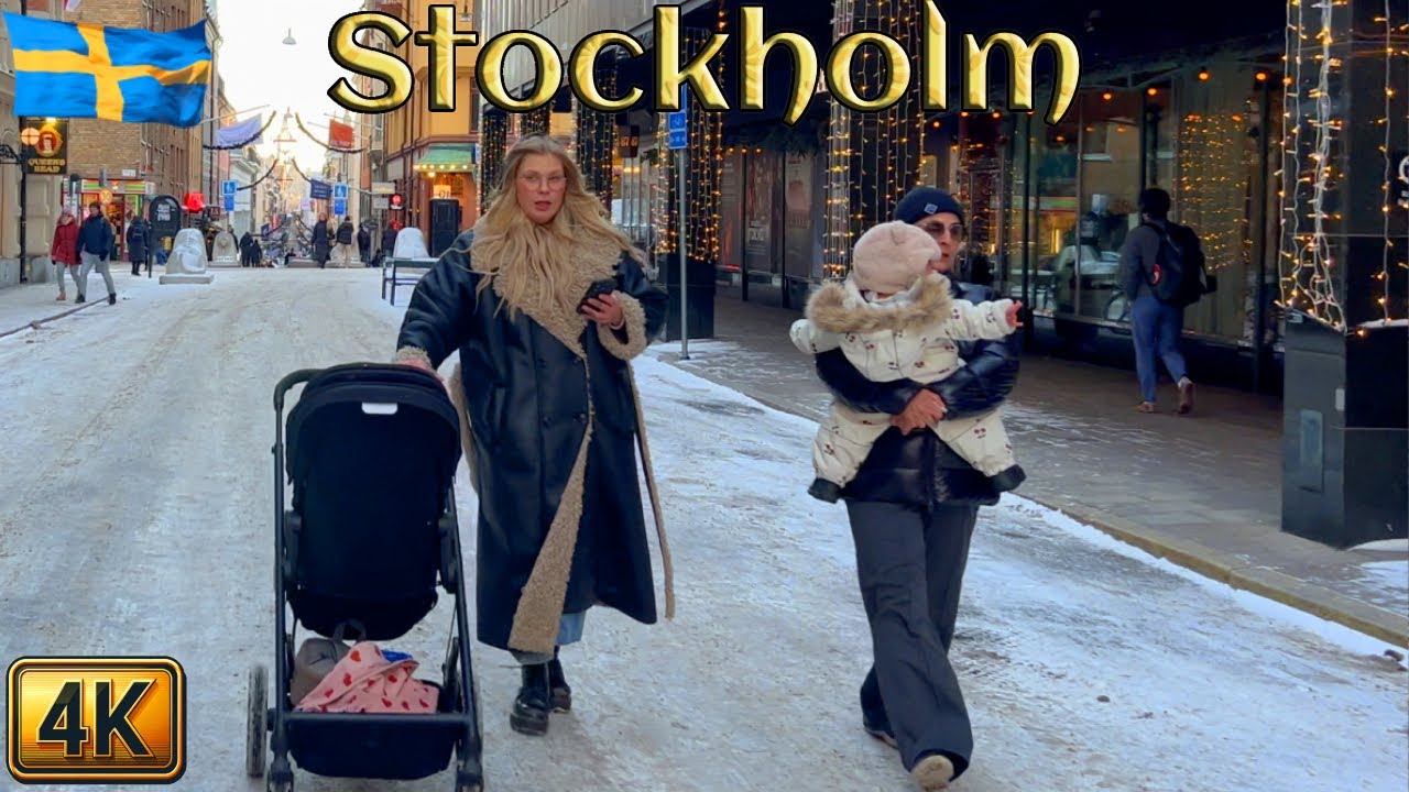 Sweden: Stockholm Cold and Snowy Winter Walk | 4K