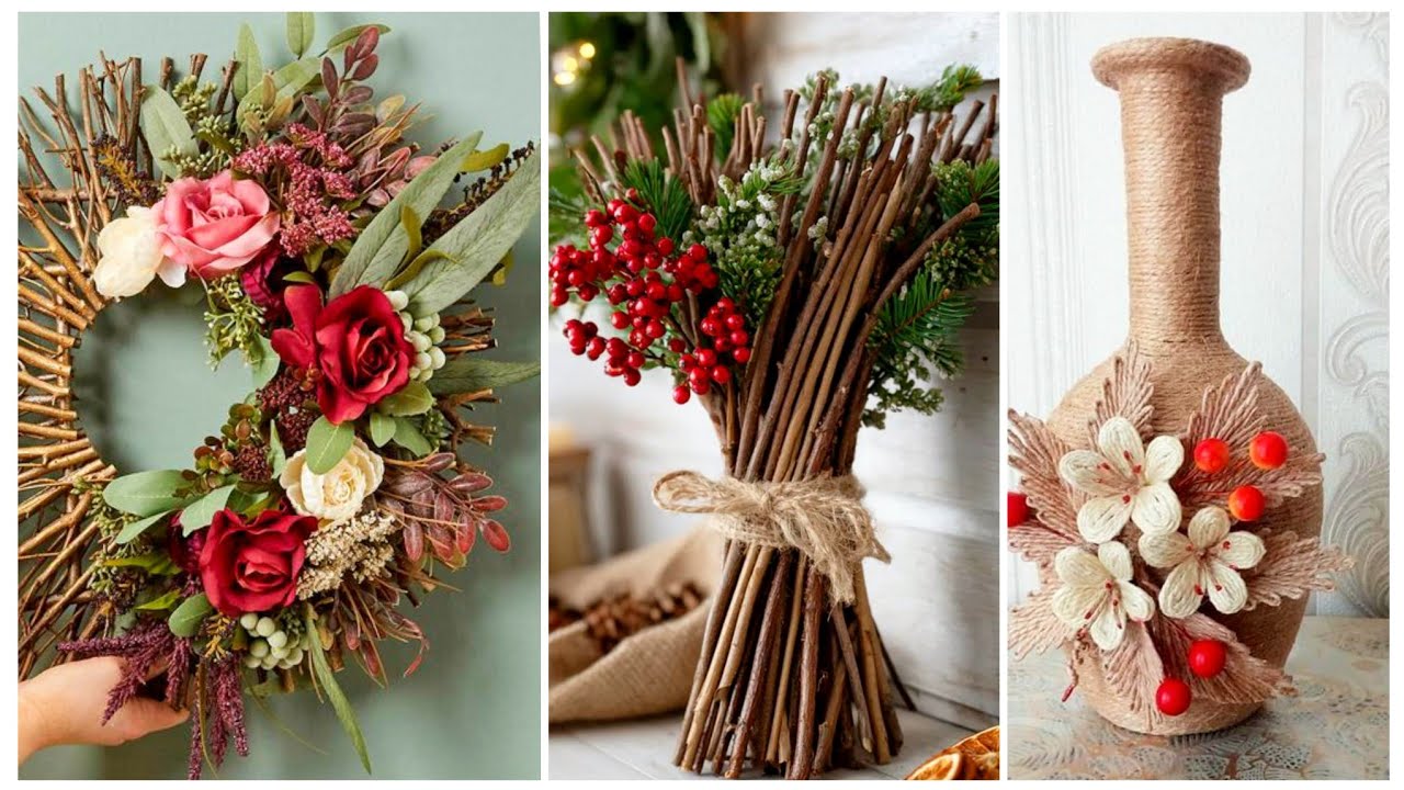 Very Creative Rustic Jute & Twig Floral Décor | Elegant Handmade Wreath, Bouquet & Bottle Art🌲