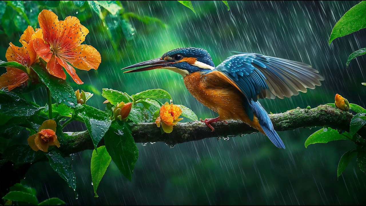 🍀 Relaxing Rain and Birds Chirping Sounds - 99% Healing, Stop Overthinking, Remove Negativity 🎼🌺🕊️
