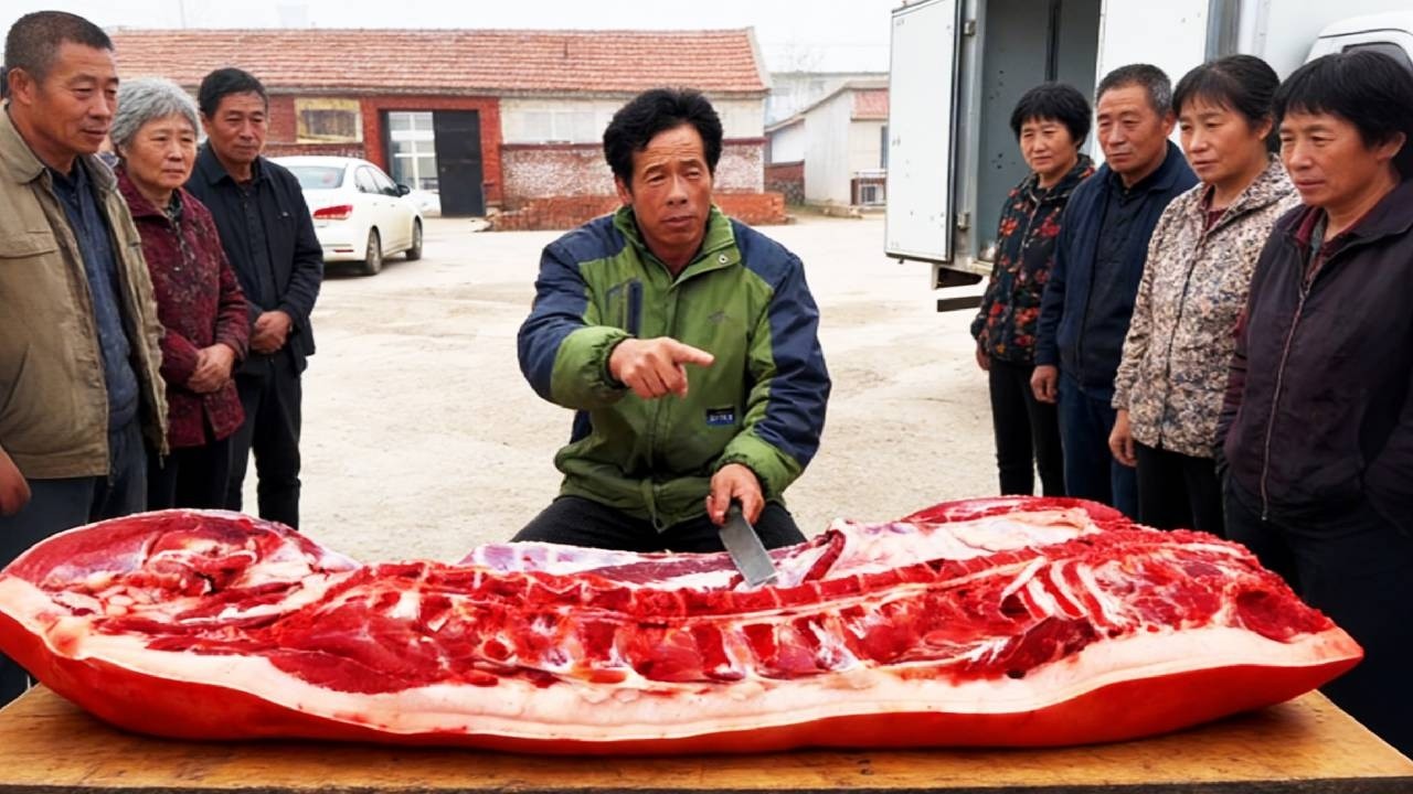 老孟大早上就賣一頭大肥豬，肉膘子錚亮巴掌厚，這哥們兒得吃多久！ 【立福128】