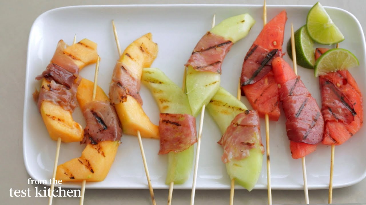 Grilled Melon-Prosciutto Wrapped Skewers - From the Test Kitchen