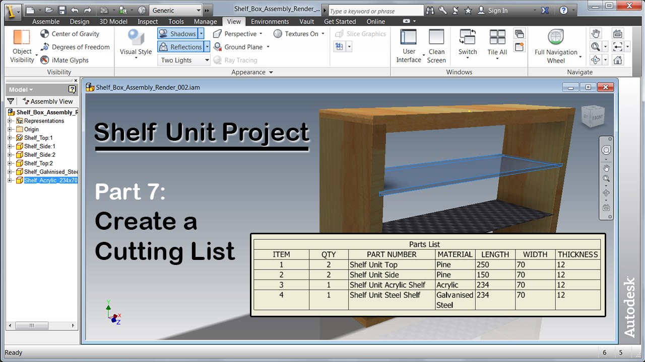 Inventor Shelf Unit Project - Part7 - Create a Cutting List
