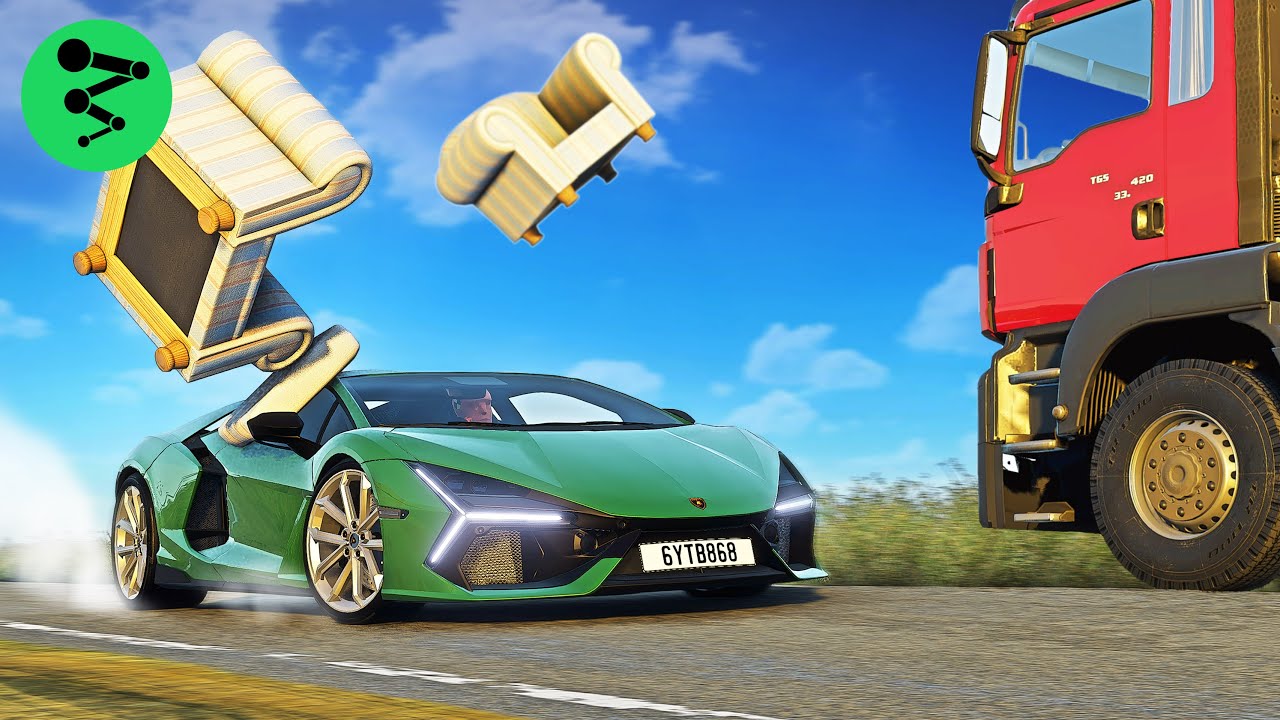 Supercars VS Dangerous Objects on The Road #7 - BeamNG Drive