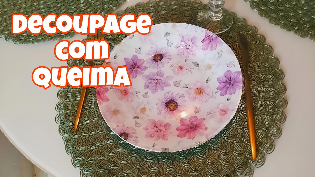 Decoupage em prato de vidro com queima no forno convencional