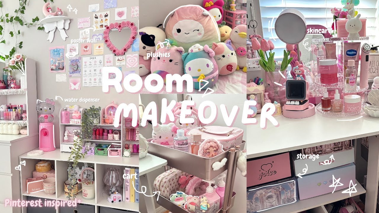 aesthetic room makeover ☁️🎀 : korean & pinterest inspired, ikea + temu haul, new furniture, coquette