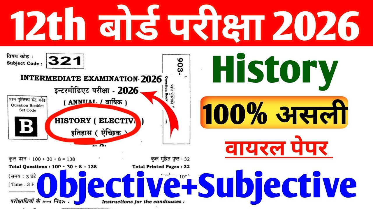 🔥 9 February History Question Paper 2026 | Class 12 History VVI Important Questions | Bihar Board