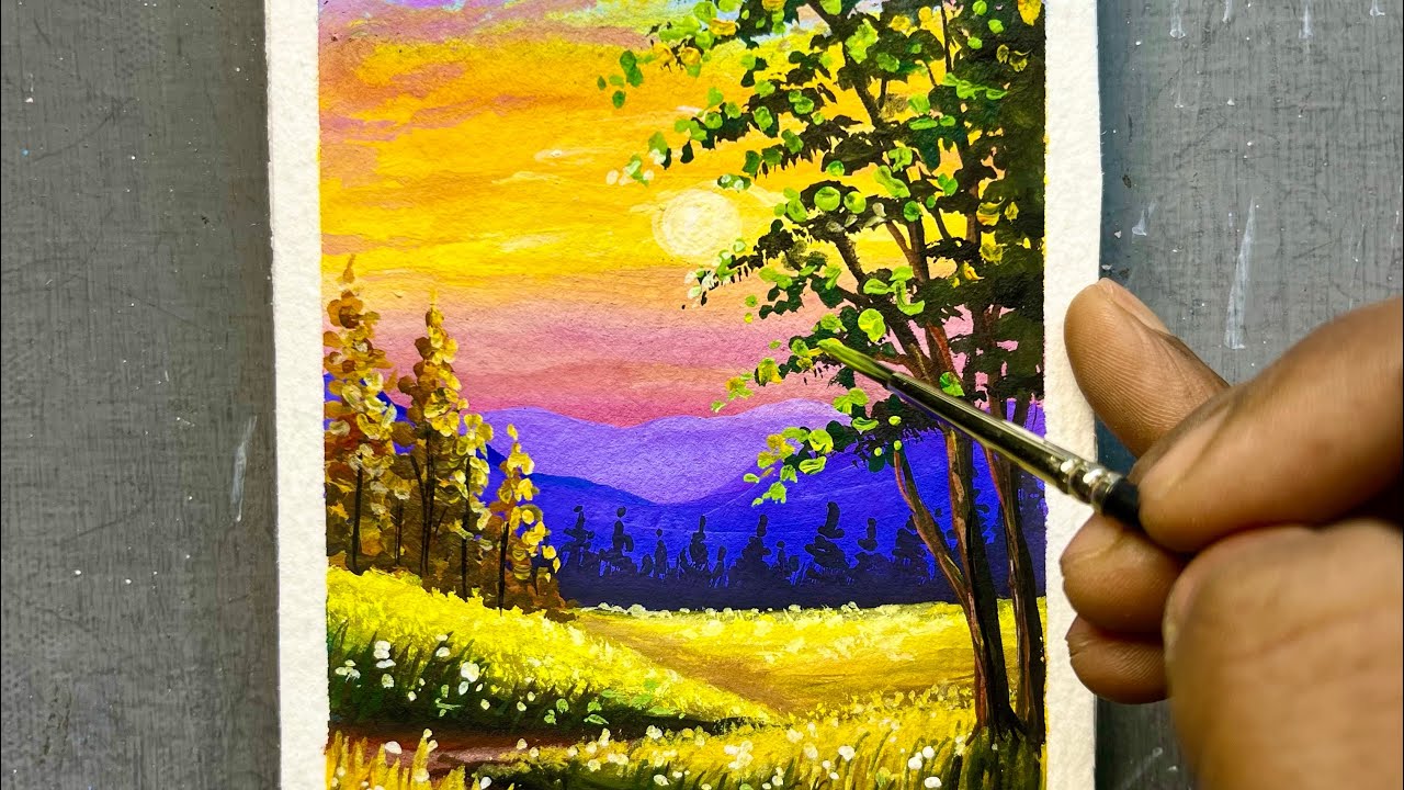 Beginner Gouache Painting | Easy Landscape Tutorial