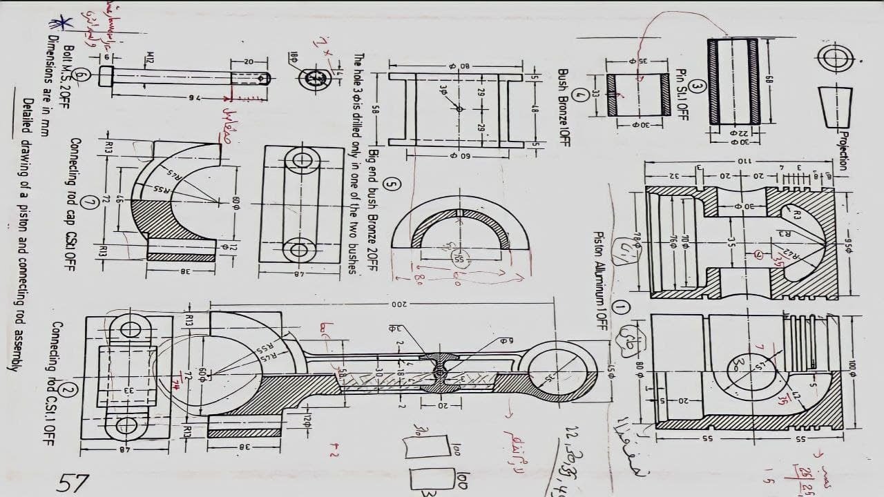 Piston and Connecting Rod-كورس الرسم الميكانيكي التجميعي