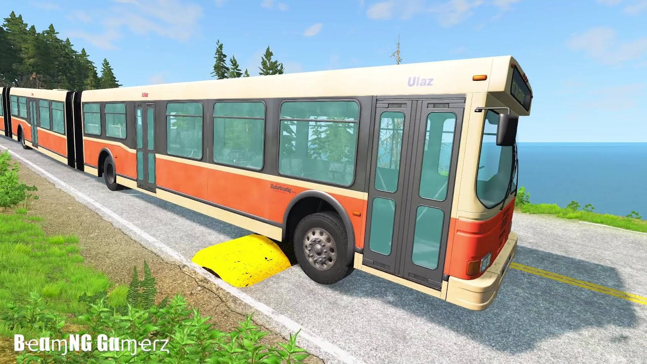 LONG BUS, CITY BUS, SCHOOL BUS Vs MASSIVE SPEED BUMPS - BeamNG.Drive