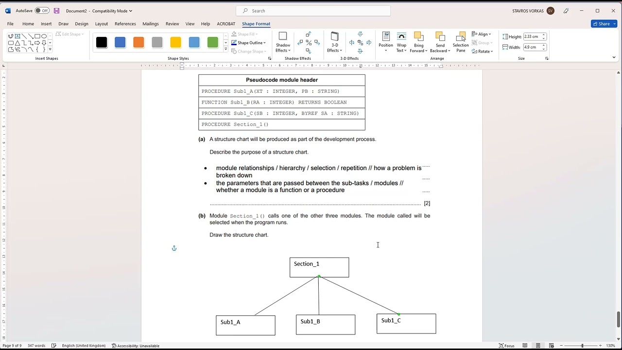 CIE AS-Level Computer Science 9618 Paper 2: Structure diagrams intro and example question 2