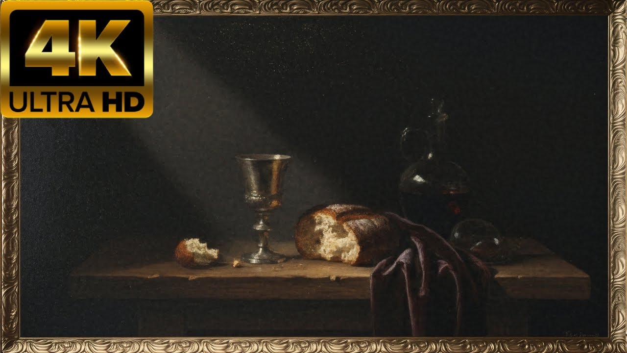 Chiaroscuro Night: 4K Still Life Art for TV (Old Gold Frame)