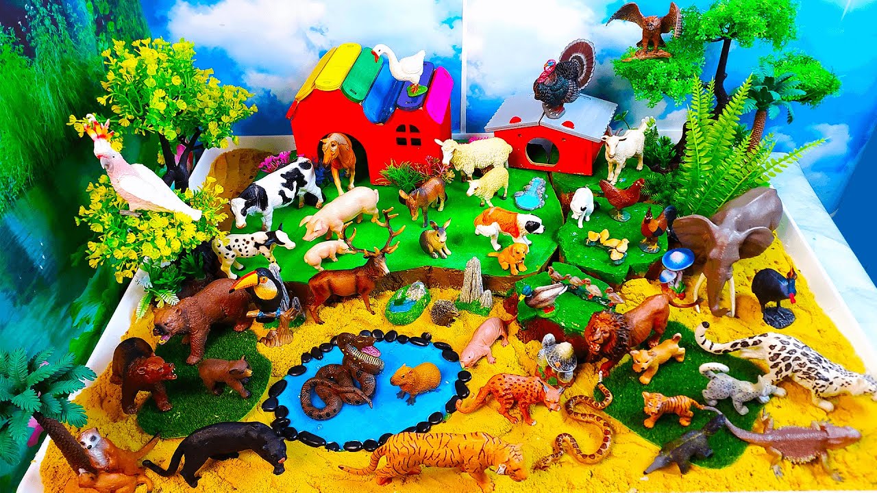 Learn  Wild and Farm animals names and facts-DIY Diorama-Animal toys