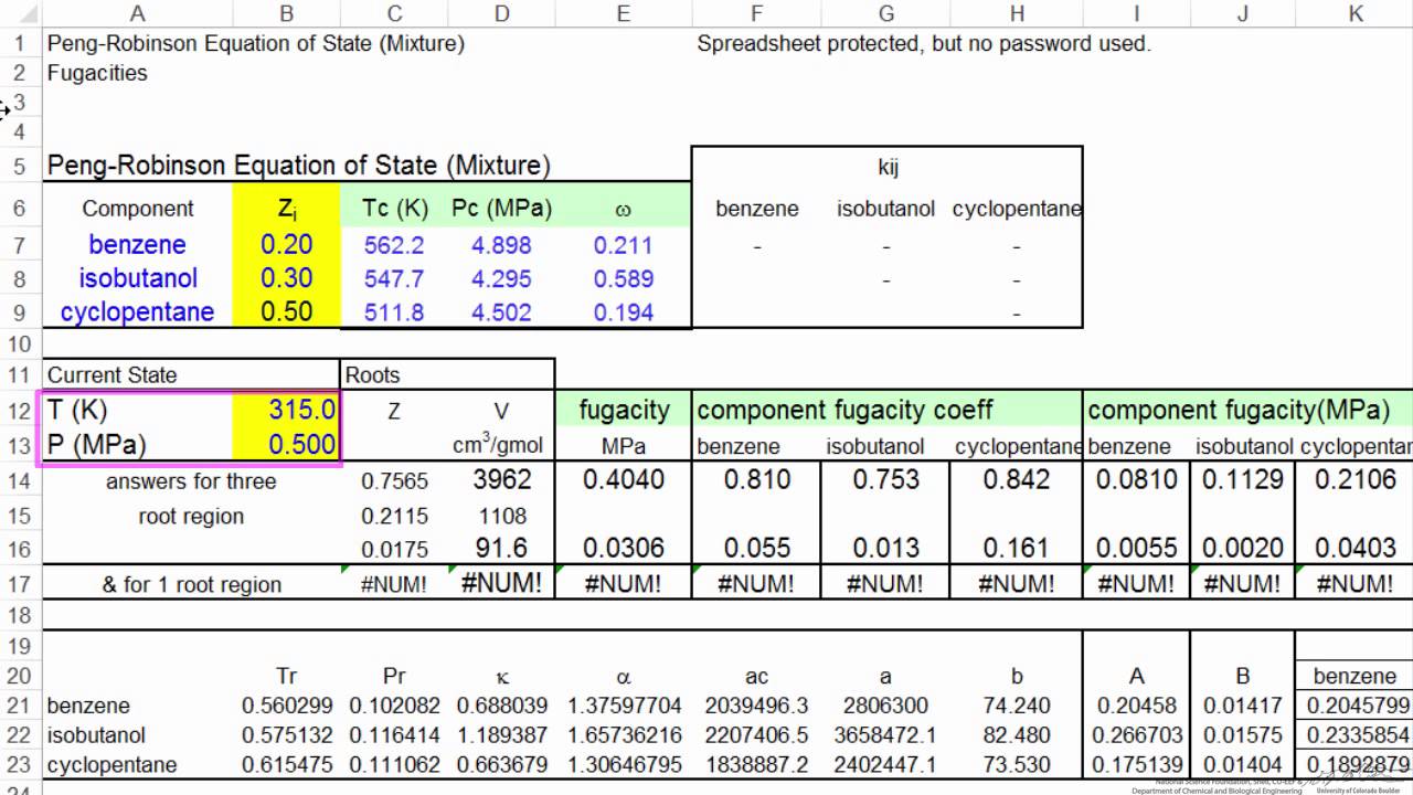 Calculate Fugacities of Mixtures using an EOS Spreadsheet