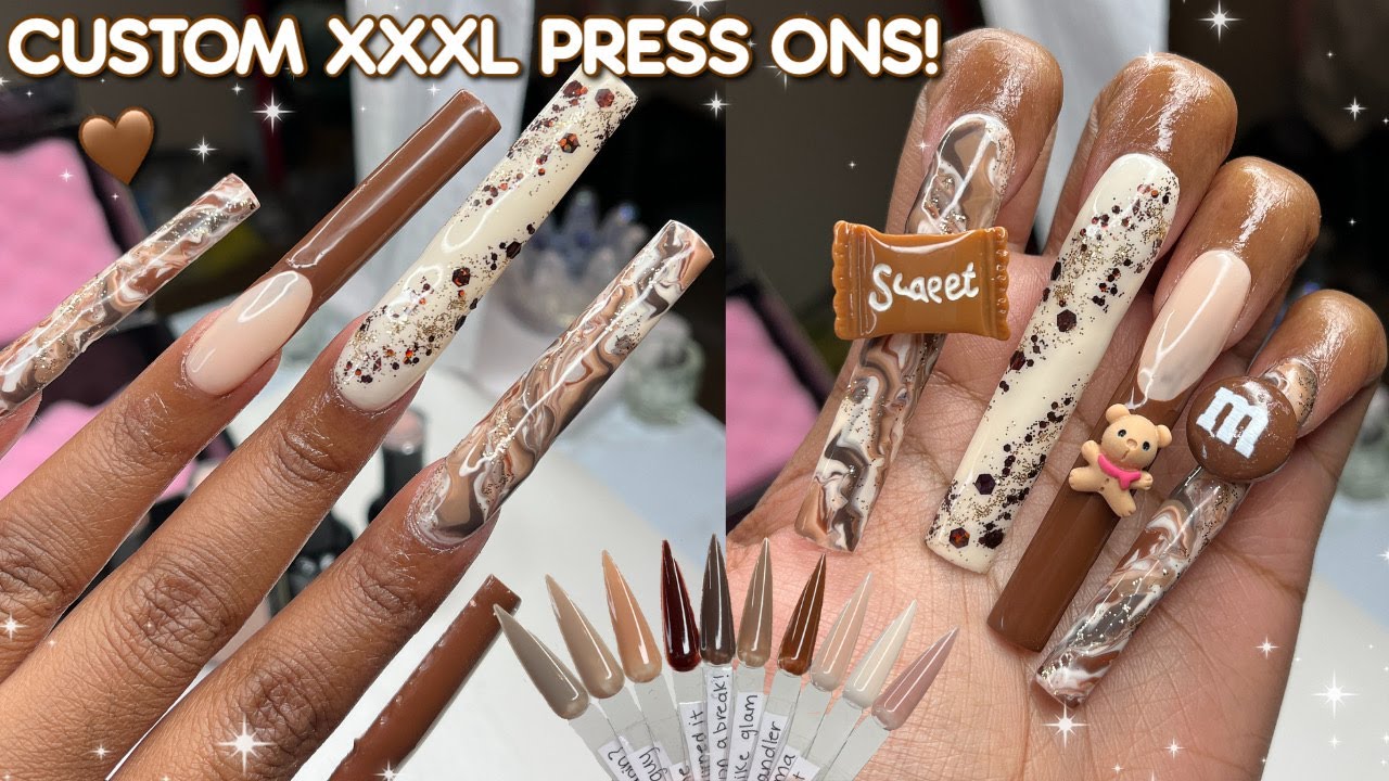 Chocolate Swirl Marble Press Ons 🤎 | Madam Glam Full Nude Collection | Custom 3XL Full Cover Nails