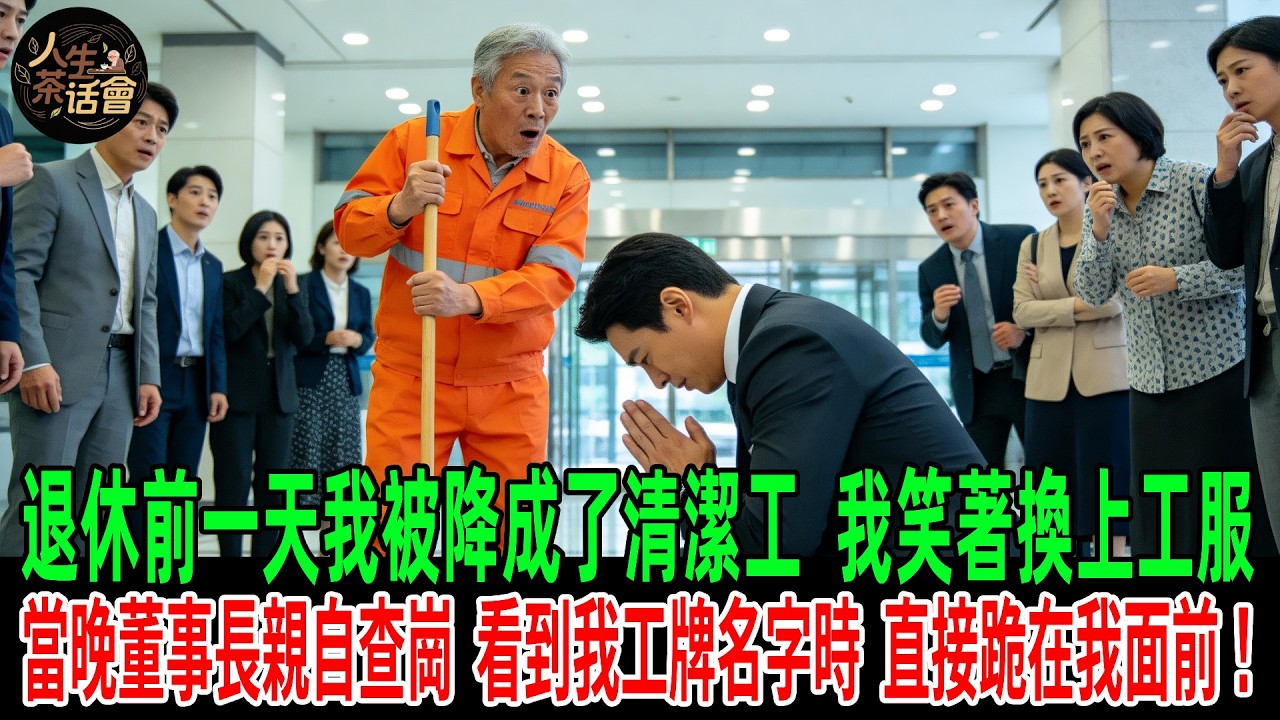 退休前一天我被降成了清潔工，我笑著換上工服，當晚董事長親自查崗，看到我工牌名字時，直接跪在我面前！【人生茶話會】#情感故事 #老年生活 #人生感悟 #情感共鸣 #感人壹幕 #故事分享 #故事#原創