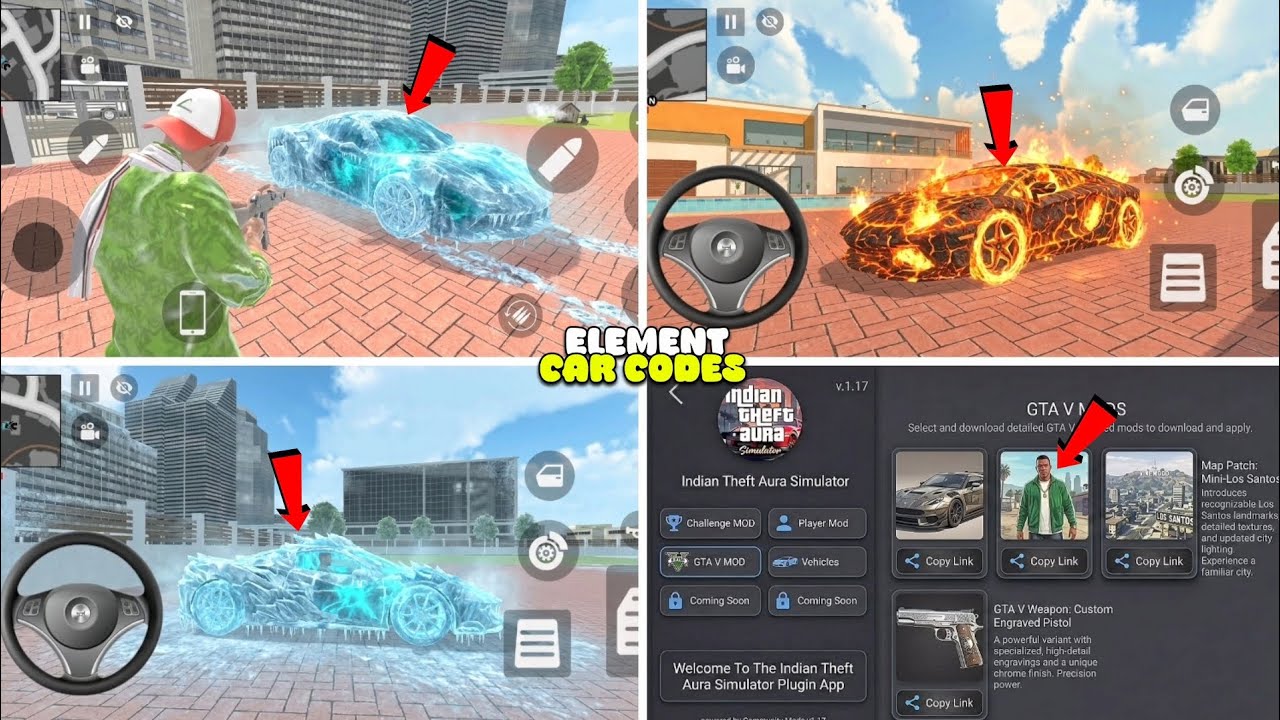 Indian Theft Aura Simulator New Update Elementel Cars Cheat Code | New ITA Plugin Feature 