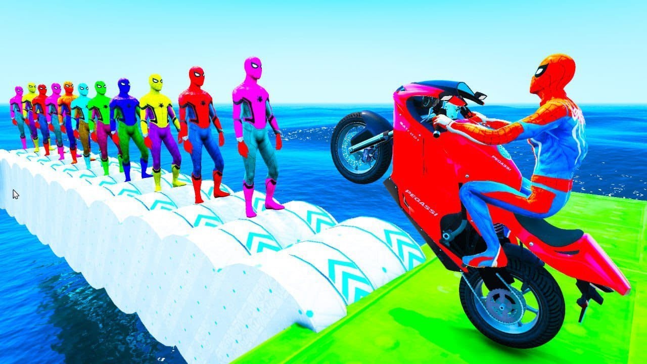 GTA 5 Spiderman Impossible Bike Stunt Over Water 😱🔥