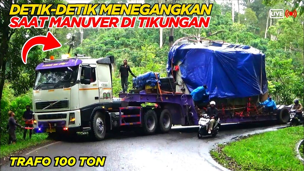 Detik-detik Truk pengangkut trafo yang sedang viral di cianjur selatan melintasi tikungan ekstrim!! 