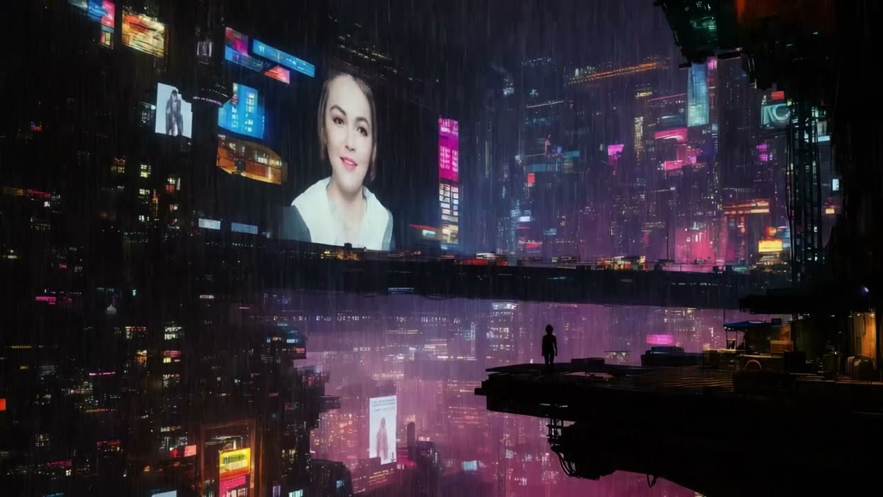 Cyberpunk City Rain Ambience : Watching the Rain from the High-Rise