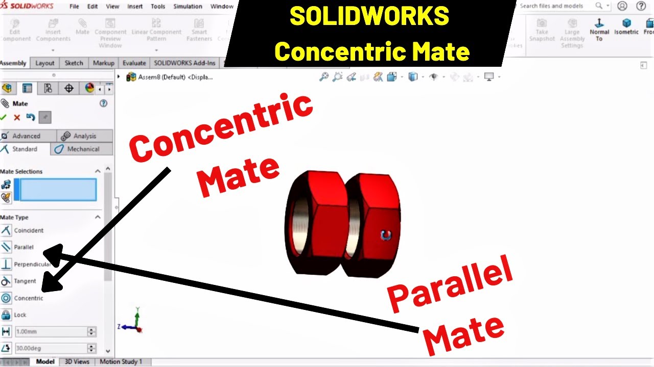 Сопряжение по центру и параллельно в SOLIDWORKS | Сборка