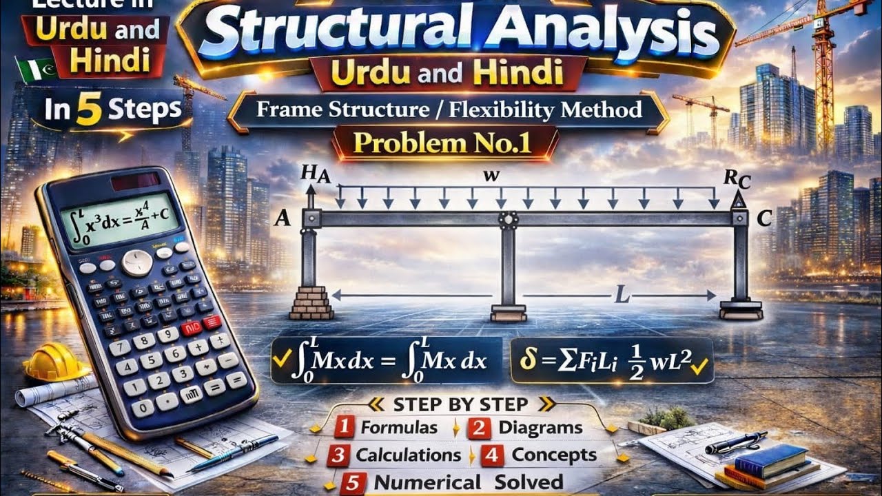 Structural Analysis – Frame Problem 2 | Force / Flexibility Method Explained Step by  (Urdu & Hindi)