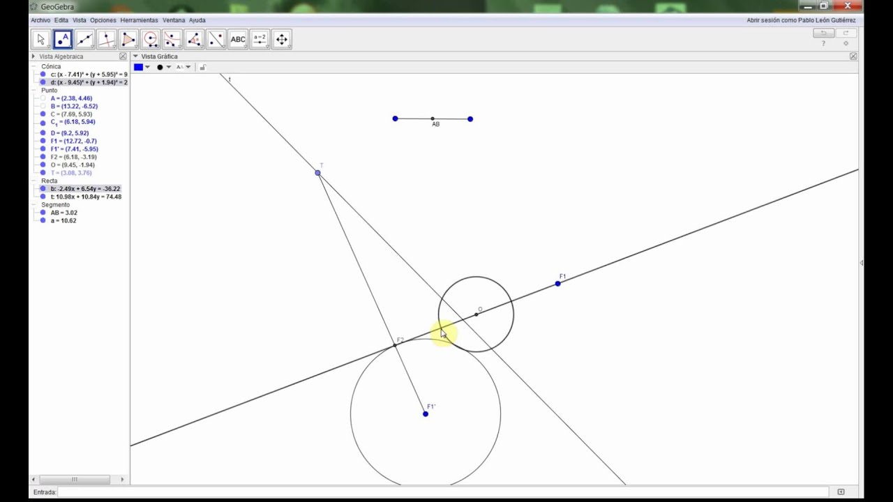 Hipérbola dados un foco, una tgte, 2a y T