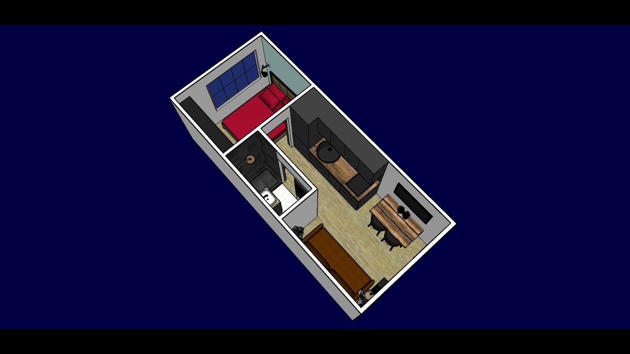 MINI VIVIENDA 3X7 METROS. DECORACION INDUSTRIAL.