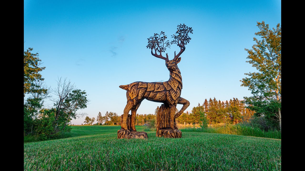 Wood Carver Turns Logs into Epic Tree Spirit Deer Sculpture - Wood & Metal Art - Timelapse Video