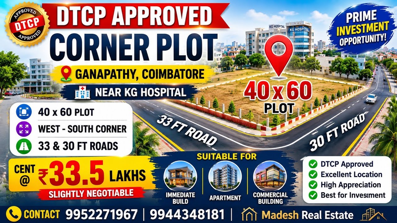Commercial & Residential Plot for Sale in Ganapathy | DTCP Approved | Coimbatore |40*60 | 33&30 ft