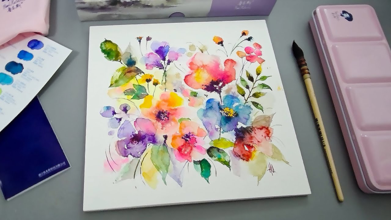 Watercolor Flowers Bouquet | Vibrant & Aesthetic Floral Painting Tutorial