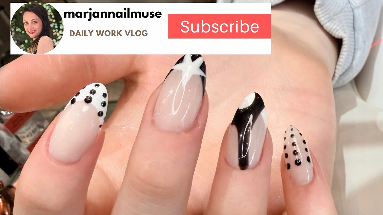 Trendy Black & White Nail Art 2026 🖤 Modern Almond Gel Nails Tutorial