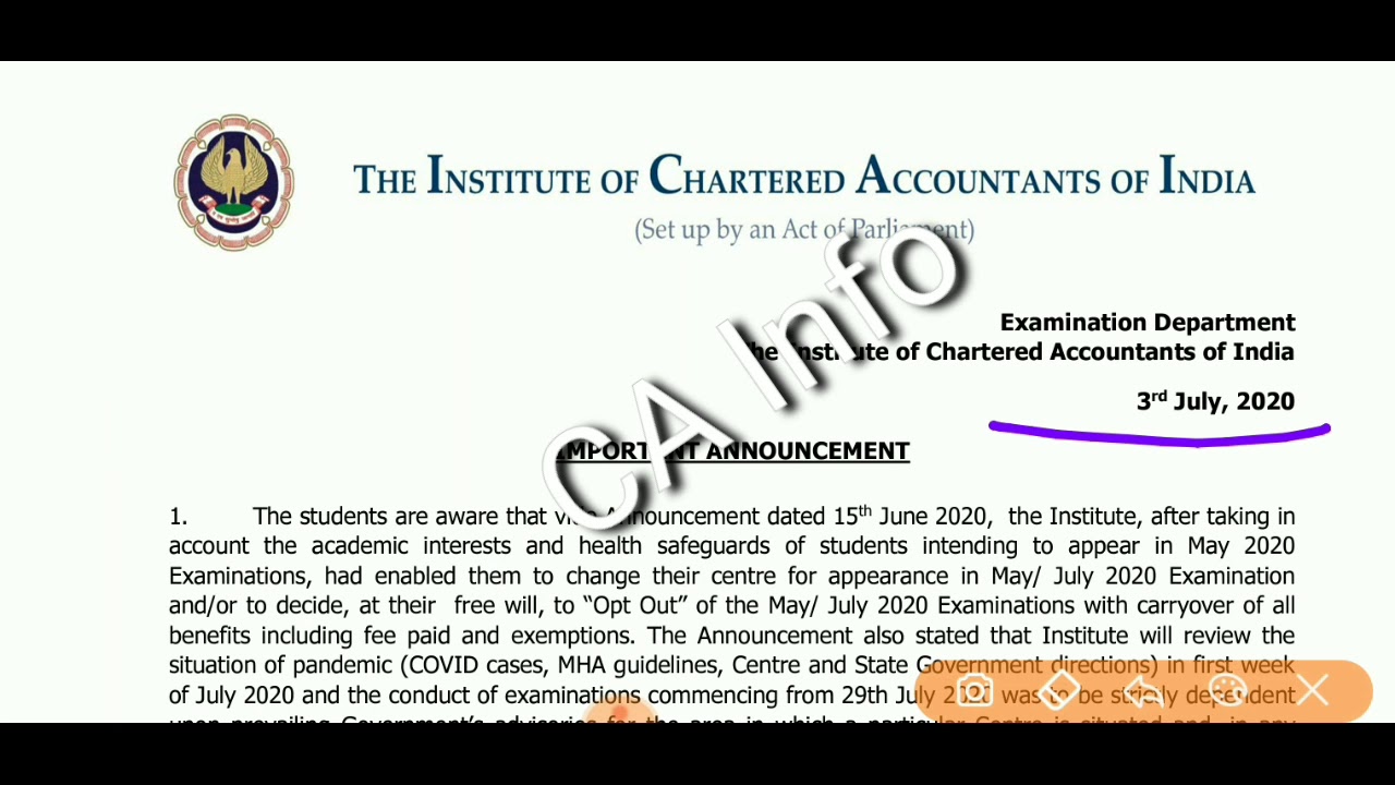 Congratulations CA EXAMS CANCELLED ICAI FOR JULY 2020 CA EXAM CANCEL ||CA Info