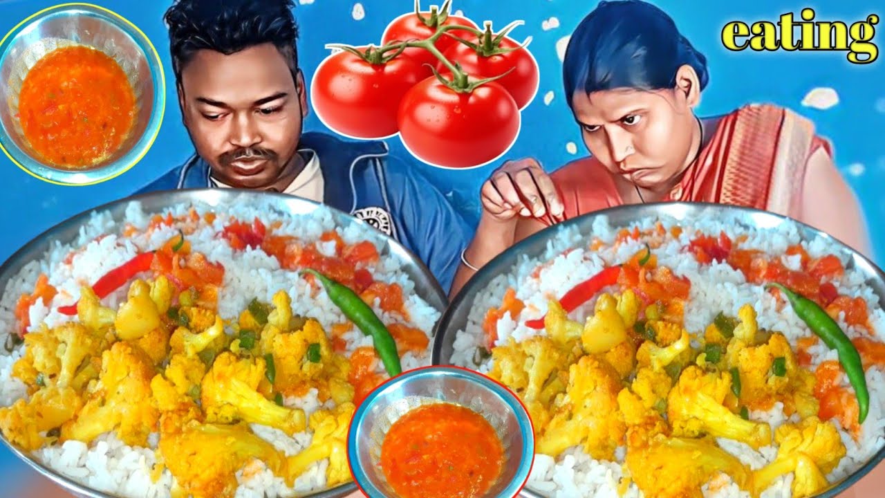 eating show | Today breakfast rice tomato curry eating | mukbang tomato curry with rice